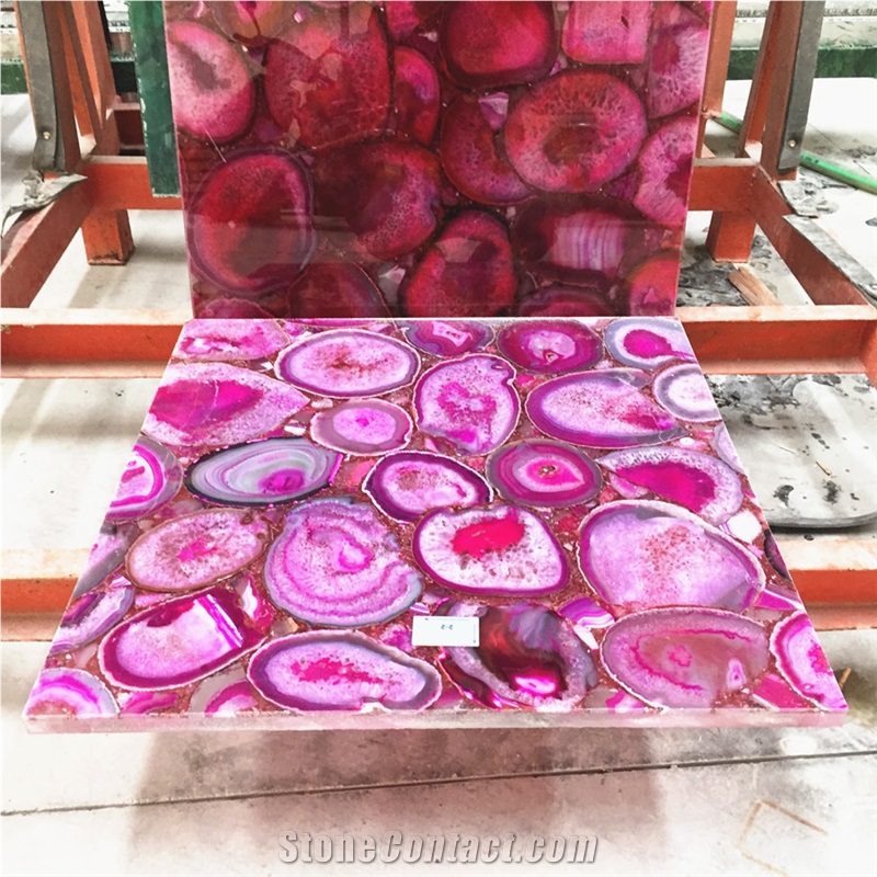 Backlit Red Semiprecious Agate Stone Wall Tile