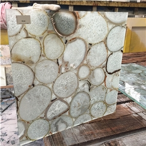 Slice White Agate Semiprecious Stone Wall Tile