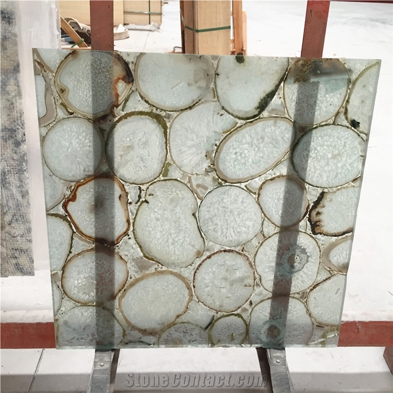 Slice White Agate Semiprecious Stone Wall Tile