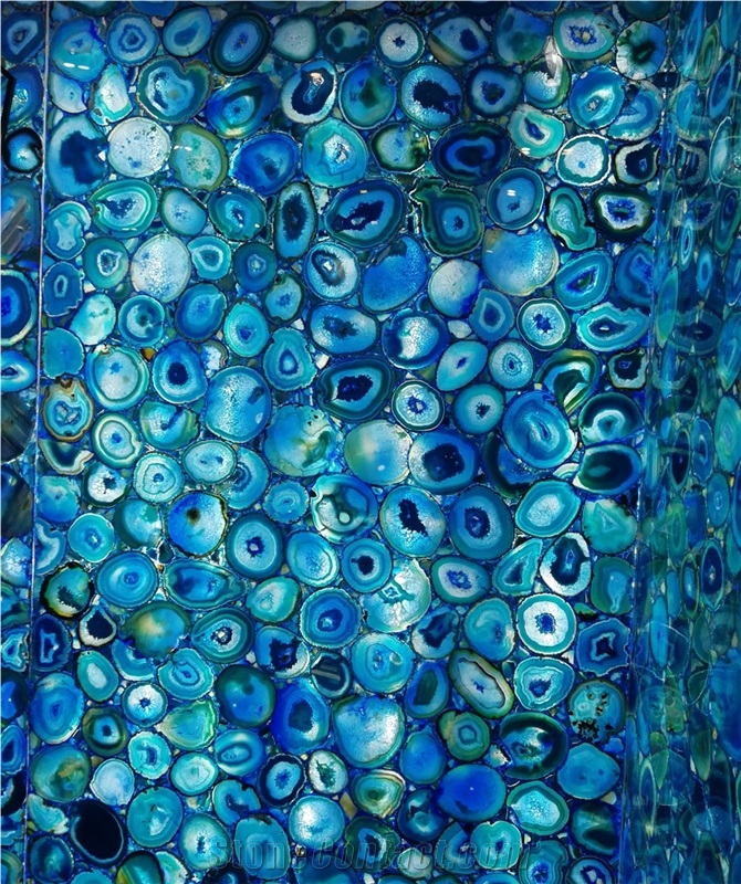Composite Semi Precious Blue Agate Stone Slabs