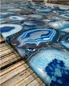 Composite Semi Precious Blue Agate Stone Slabs