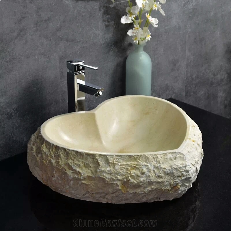 Cream Marble Bathroom Sink,Nature Stone Basin