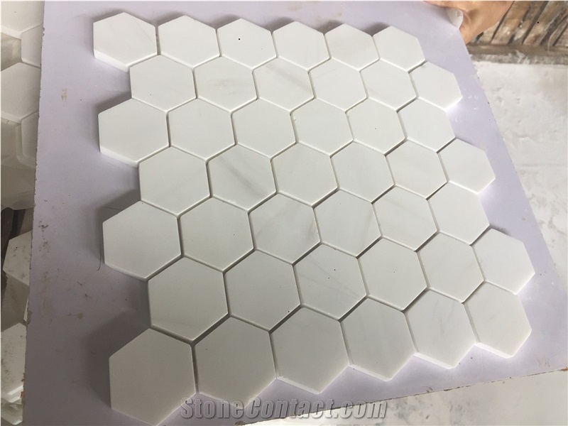 Polished Thasos White Hexagon Mosaic Tiles