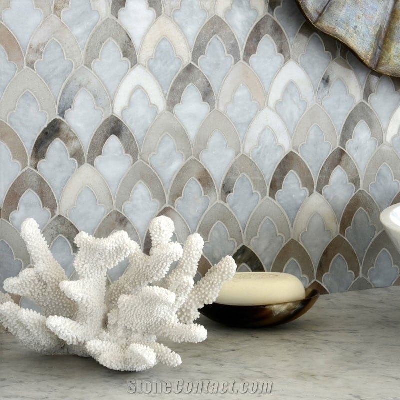 Afyon Grey,Palisandra Multi Finish Marble Waterjet Mosaic