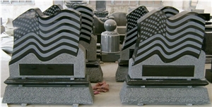 American Flag Shape Modern Black Granite Tombstone