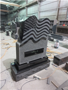 American Flag Shaped Black Granite Tombstone