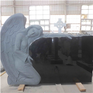 American Style Black Granite Angel Tombstone