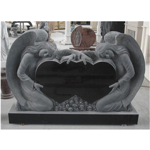 Angel Heart Shape Black Granite Tombstone