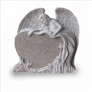 Angel Surrounding Heart Granite Royal Tombstone