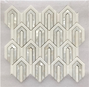 Arrow Waterjet Mosaic Thassos and Mother Of Pearl