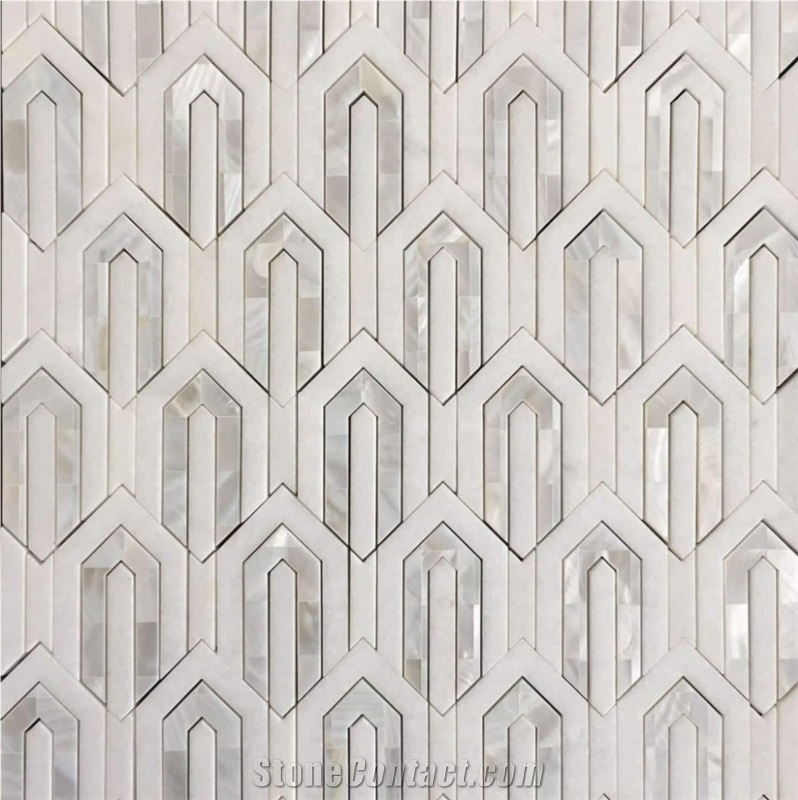 Arrow Waterjet Mosaic Thassos and Mother Of Pearl
