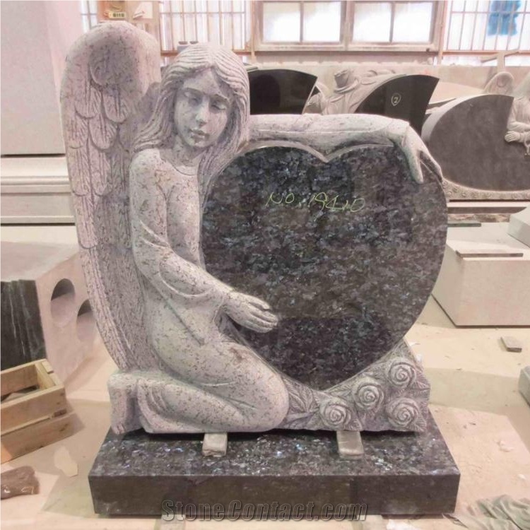 Bahama Blue Granite Heart Shaped Angel Gravestone