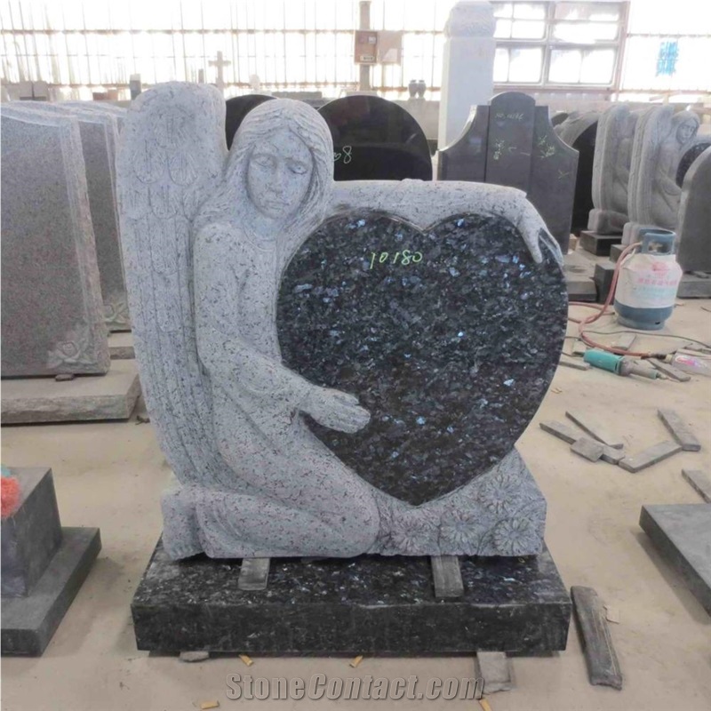 Bahama Blue Granite Heart Shaped Angel Gravestone