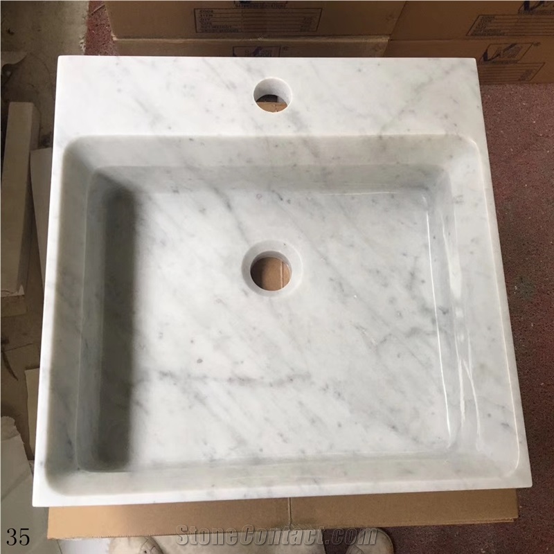 Biance Carrara White Marble Square Wash Basins