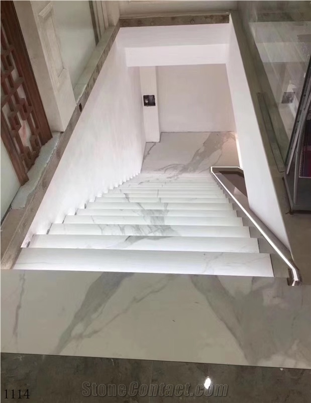 Bianco Calacatta Marble White Stairs and Steps