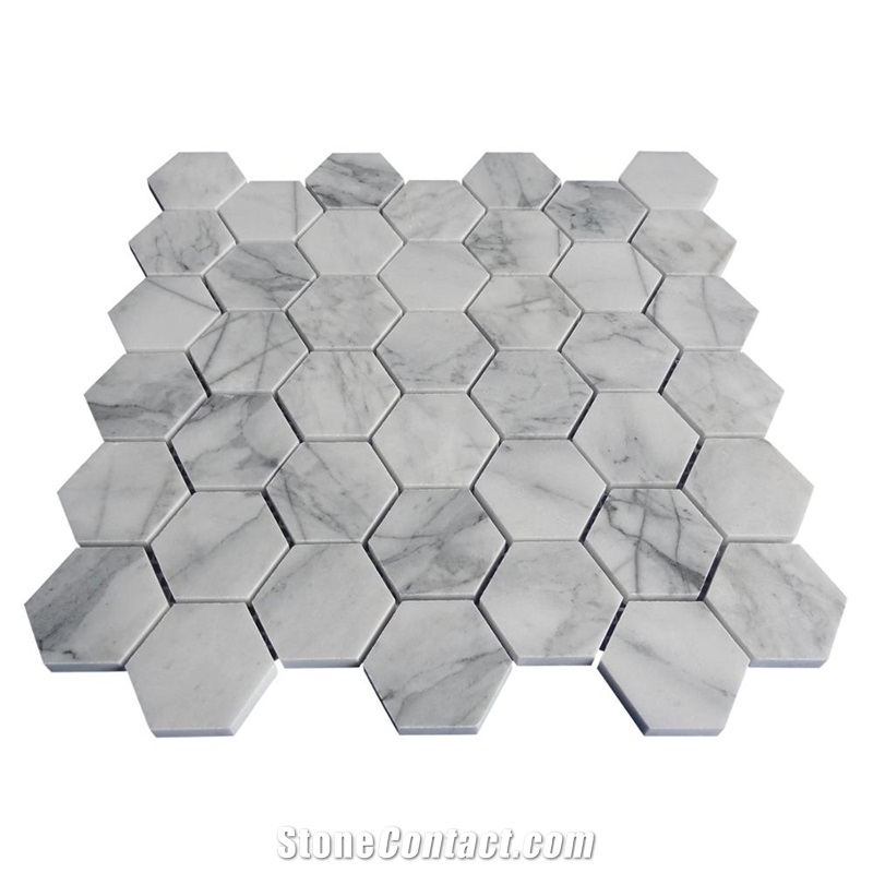 Bianco Carrara Marble Hexagon Mosaic Wall Tiles