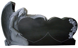 Black Granite Angel Double Heart Shaped Tombstone