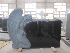 Black Granite Angel Engrave Upright Monument