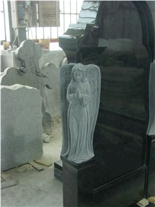 Black Granite Angel Etching Headstone for Cemetery
