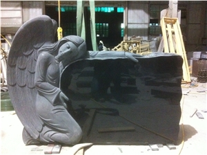Black Granite Angel Headstones for Graves