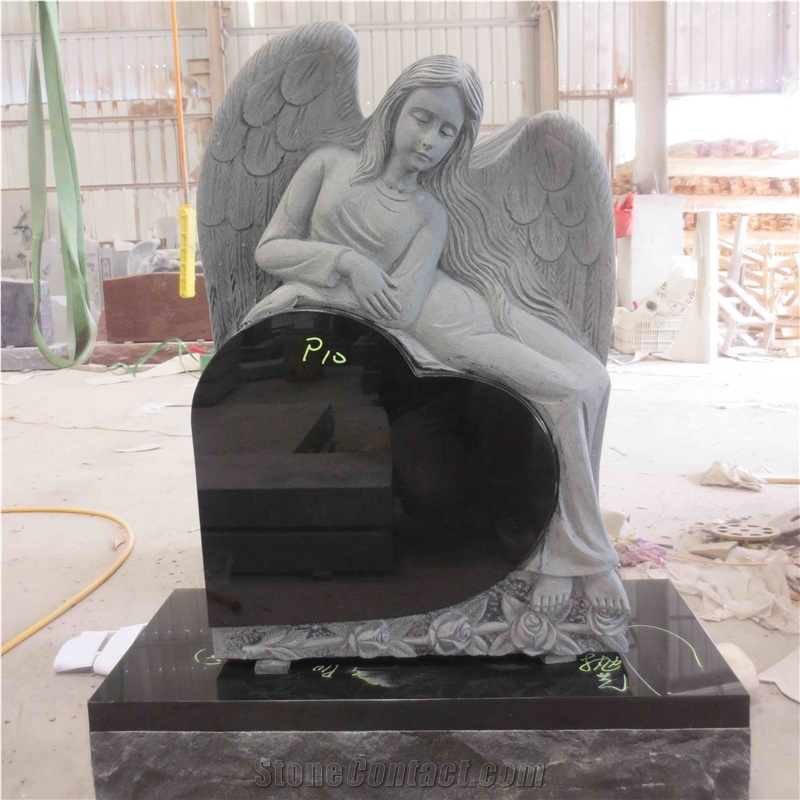 Black Granite Angel Heart Headstone Monument from China