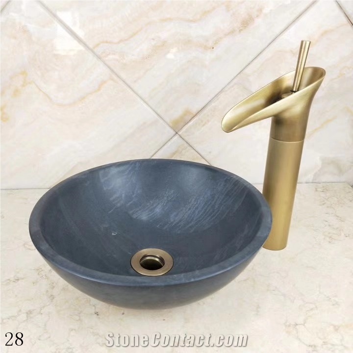 Black Granite Basin Natural Stone Round Sink