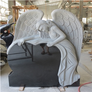 Black Granite Cemetery Use Weeping Angel Tombstone