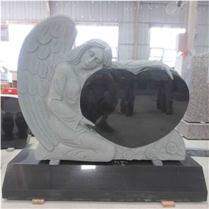 Black Granite Heart Shapes Angel Gravestone