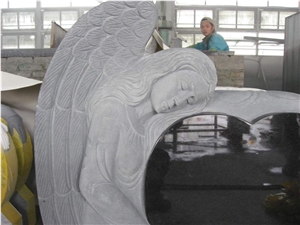 Black Granite Heart Shapes Angel Tombstone