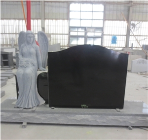 Black Granite Rose Holder Angel Headstone