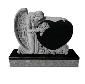 Black Heart Granite Headstone with Angel Flower