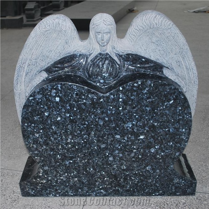 Blue Pearl Granite Small Tombstone with Angel