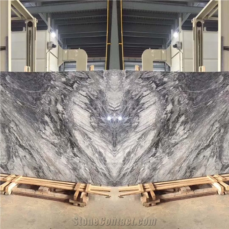 Bookmatch Snowflake Gray Marble Slab for Wall Clad
