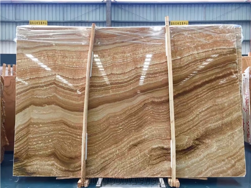 Brown Wood Grain Onyx Stone Slabs for Kitchen Tops