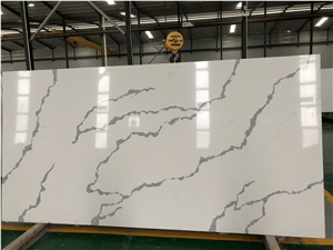 Calacatte White Quartz Flooring Application Slab