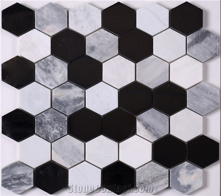 Carrara Black and White Waterjet Mable Mosaic Tile