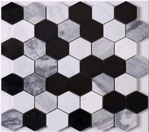 Carrara Black and White Waterjet Mable Mosaic Tile