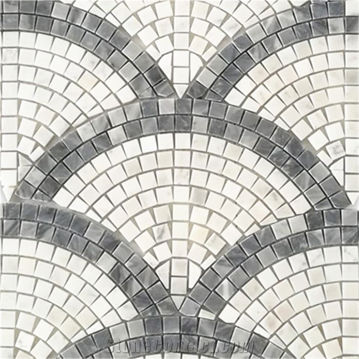 Carrara White European Fan W Bardiglio Gray Tile