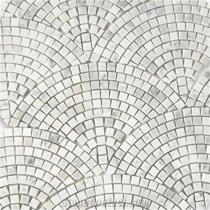 Carrara White Fish Scale Scallop Fan Pattern Tiles