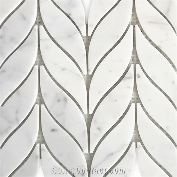Carrara White Grand Leaf Shape Mosaic Tile Polish