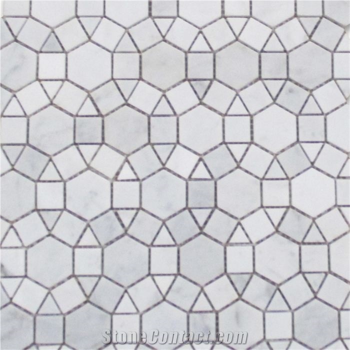 Carrara White Hexagon Sunflower Ring Mosaic Tiles