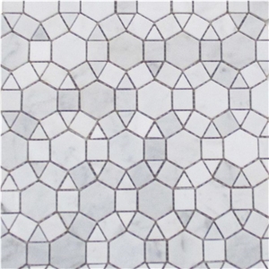 Carrara White Hexagon Sunflower Ring Mosaic Tiles