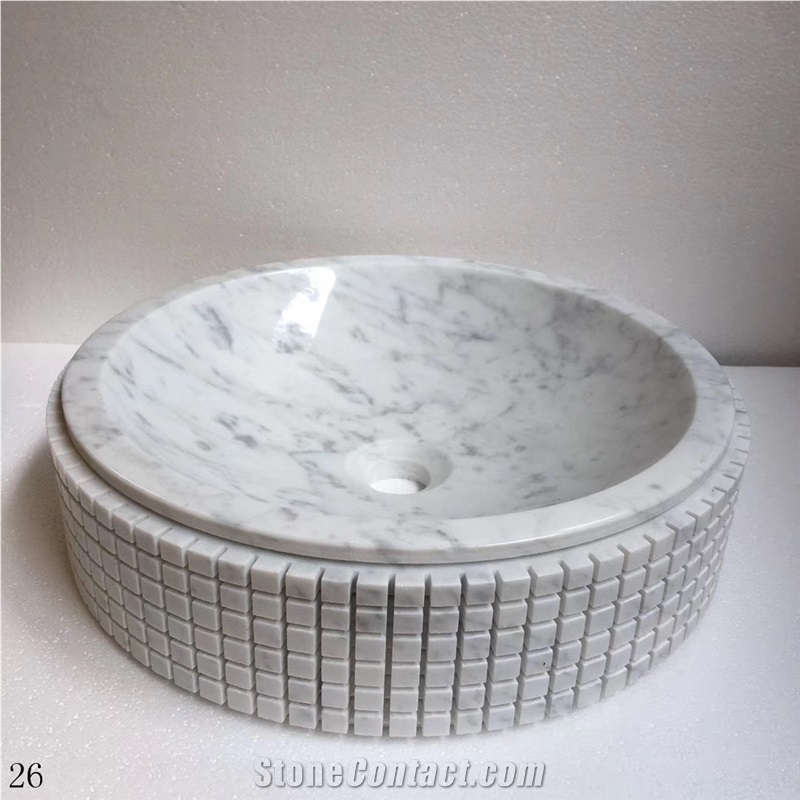 Carrara White Marble Hotel Stage Basin Art Sinks