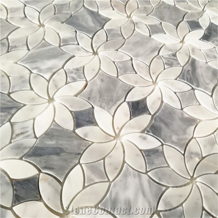 Carrara White Marble Ice Flower Blossom Mosaic