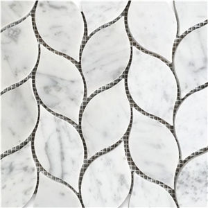 Carrara White Marble Leaf Shape Medi Mosaic Tile