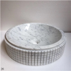 Carrara White Marble Natural Stone Round Basin