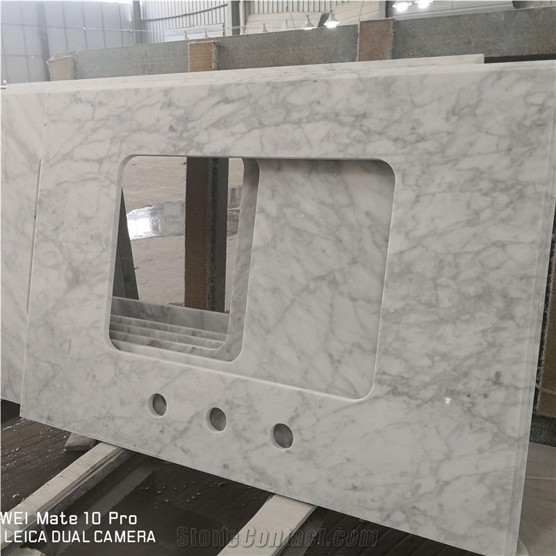Carrara White Marble Prefab Bathroom Vanity Tops
