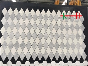 Carrara White Marble Rhombus Mosaic Design Tiles