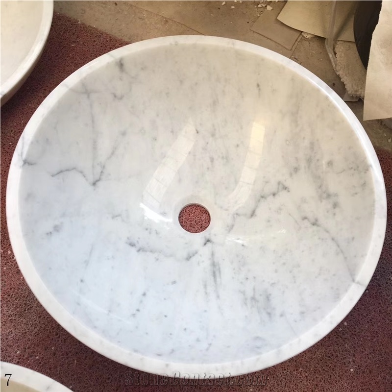Carrara White Marble Round Basin Natrual Stone