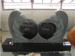 Carved Granite Double Angel Statue Tombstone